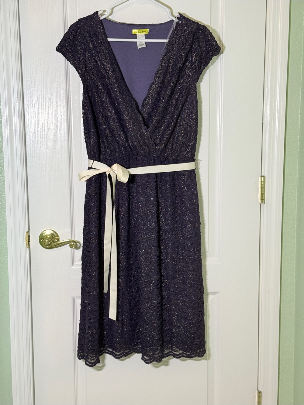 ELF Purple Lace Wrap Dress with Cream Belt